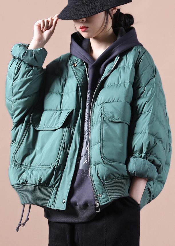 Elegant green down coat winter plus size down jacket Large pockets Elegant Jackets - SooLinen