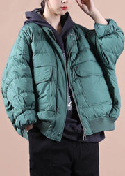 Elegant green down coat winter plus size down jacket Large pockets Elegant Jackets - SooLinen