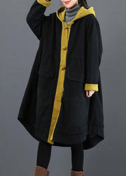 Elegant hooded large hem Fashion crane coats yellow silhouette outwear - SooLinen