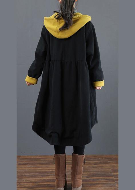 Elegant hooded large hem Fashion crane coats yellow silhouette outwear - SooLinen