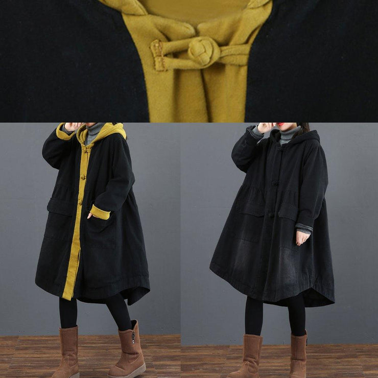 Elegant hooded large hem Fashion crane coats yellow silhouette outwear - SooLinen