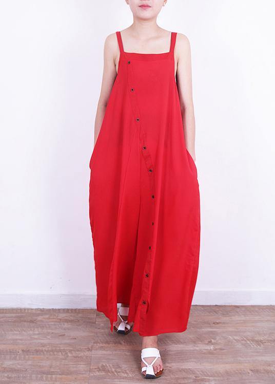 Elegant jumpsuit pants Mom design Button Down red Summer - SooLinen