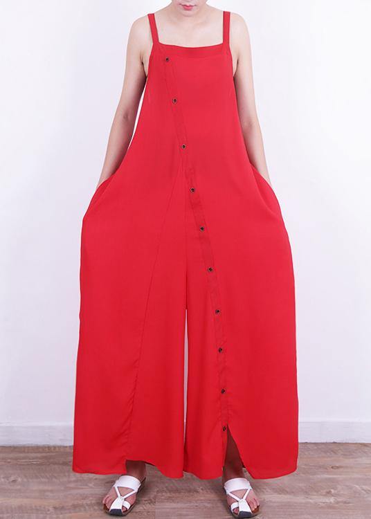 Elegant jumpsuit pants Mom design Button Down red Summer - SooLinen