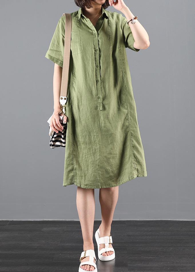 Elegant lapel Button Down summer clothes For Women Tunic Tops green Dresses - SooLinen