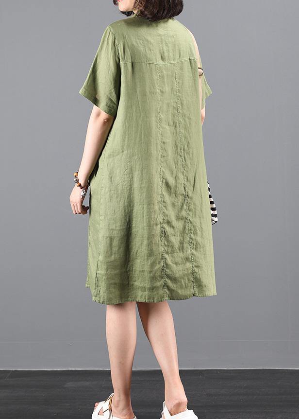 Elegant lapel Button Down summer clothes For Women Tunic Tops green Dresses - SooLinen