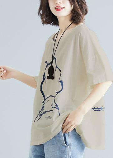 Elegant light gray prints cotton shirts wild daily summer shirts - SooLinen