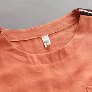 Elegant natural cotton linen t shirt plus size High-low Hem Summer Short Sleeve Orange Blouse