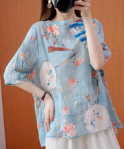 Elegant o neck half sleeve clothes For Women Photography pink floral shirt - SooLinen