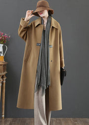 Elegant oversize Coats winter woolen outwear brown lapel pockets wool coat for woman - SooLinen