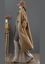 Elegant oversize Coats winter woolen outwear brown lapel pockets wool coat for woman - SooLinen