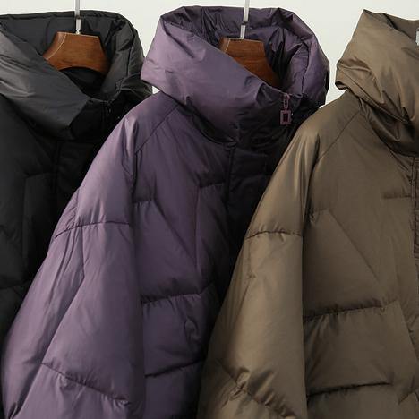 Elegant oversize snow jackets winter outwear chocolate stand collar zippered down coat - SooLinen