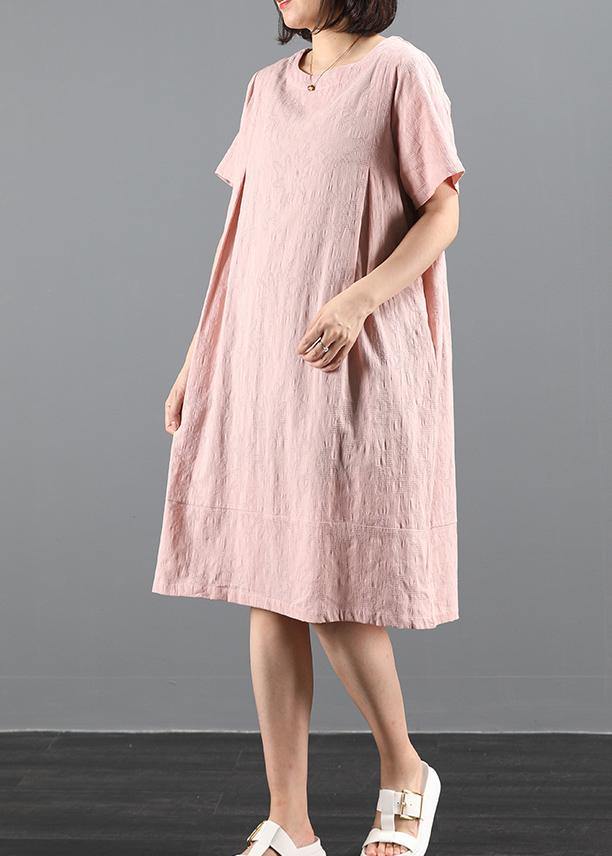 Elegant pink dresses o neck pockets Plus Size Dress - SooLinen