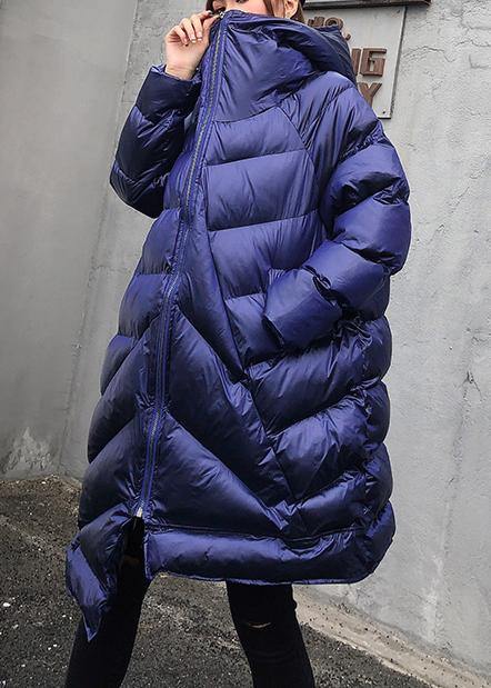 Elegant plus size clothing winter coats blue hooded zippered women parka - SooLinen