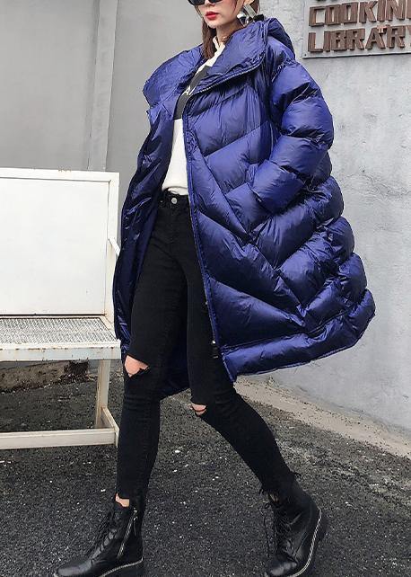 Elegant plus size clothing winter coats blue hooded zippered women parka - SooLinen