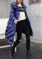 Elegant plus size clothing winter coats blue hooded zippered women parka - SooLinen