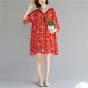 Elegant red chiffon dress o neck long sleeve party dress print baggy dresses chiffon dress