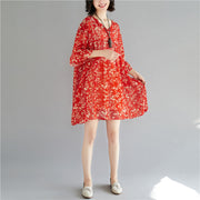 Elegant red chiffon dress o neck long sleeve party dress print baggy dresses chiffon dress