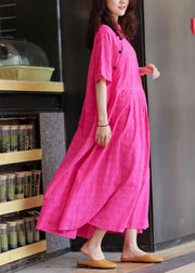 Elegant stand collar linen summer Robes Photography rese plaid Dress - SooLinen