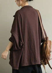 Elegant stand collar zippered Fine trench coat chocolate tunic coats - SooLinen