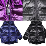 Elegant trendy plus size Jackets & Coats blue hooded pockets women parka - SooLinen