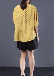 Elegant v neck cotton clothes For Women Shape yellow asymmetric dotted shirt summer - SooLinen