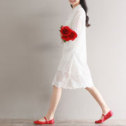 Elegant white chiffon dress Stand Half sleeve party dress patchwork embroidery beach dress