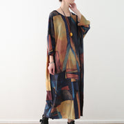 Elegant yellow blue prints chiffon maxi dress Loose fitting o neck chiffon maxi dress women half sleeve caftans