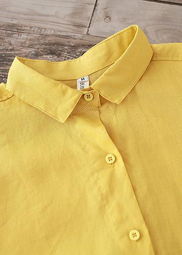 Elegant yellow linen clothes For Women fine design lapel spring shirt Dresses