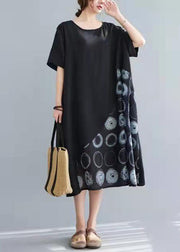 Elegant Black Cotton Tunics Patchwork Tunic Summer Dresses