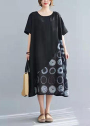 Elegant Black Cotton Tunics Patchwork Tunic Summer Dresses