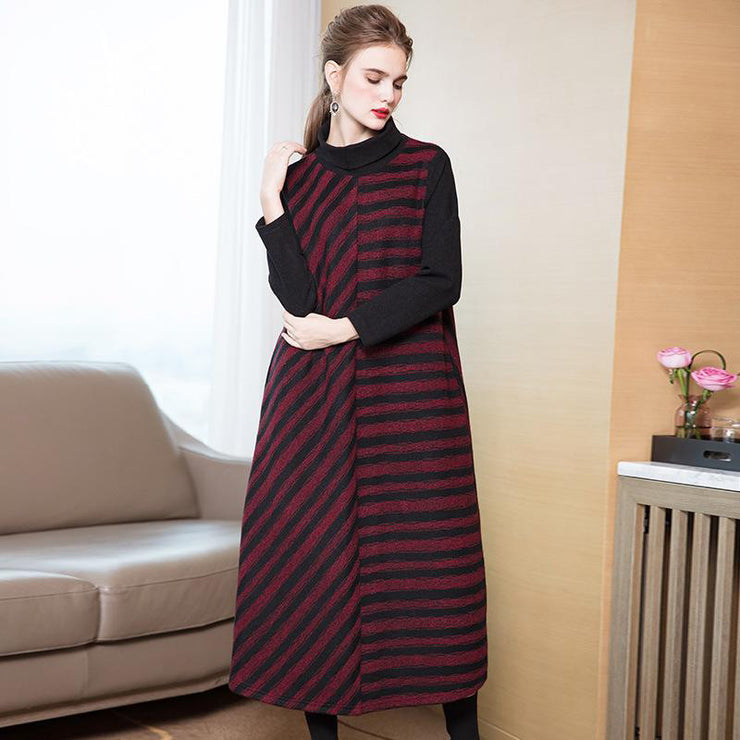 Fashion 2018 New High Neck Striped A Line Maxi Dresses For Women