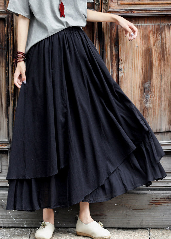 Fashion Black Asymmetrical Design Layered Cotton A Line Skirts Summer