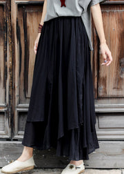 Fashion Black Asymmetrical Design Layered Cotton A Line Skirts Summer