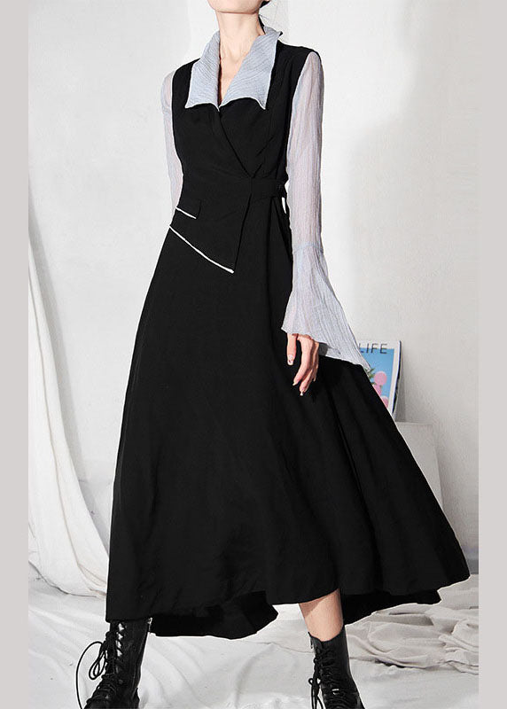 Fashion Black Asymmetrical design Patchwork Dresses Sleeveless