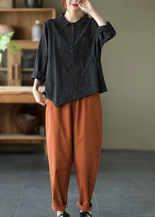 Fashion Black Button asymmetrisches Design Herbsthemd Langarm