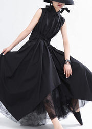 Fashion Black asymmetrical design Long Summer Chiffon Dress - SooLinen