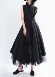 Fashion Black asymmetrical design Long Summer Chiffon Dress - SooLinen