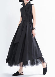 Fashion Black asymmetrical design Long Summer Chiffon Dress - SooLinen