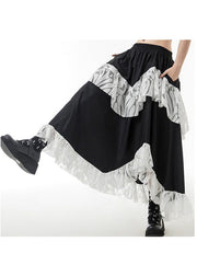 Fashion Black elastic waist Lace Patchwork Skirts Spring