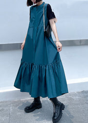 Fashion Blue Stehkragen Krawatte Taille Reißverschluss Mid Dress Spring