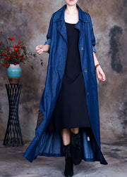 Mode Blaue Knopfbindung Taille Bubikragen Baumwoll-Denim-Trenchcoats Frühling