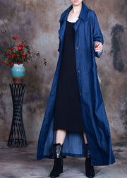 Mode Blaue Knopfbindung Taille Bubikragen Baumwoll-Denim-Trenchcoats Frühling