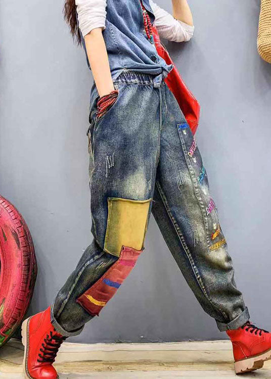 Fashion Blue patch applique denim harem Pants