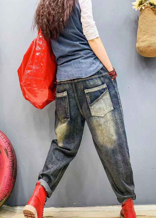 Fashion Blue patch applique denim harem Pants