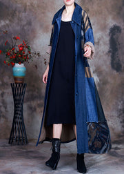 Fashion Blue tie waist Peter Pan Collar Patchwork Cotton denim Trench Spring