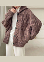 Fashion Chocolate Peter Pan Collar Button Knit Winter Coat