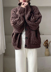 Fashion Chocolate Peter Pan Collar Button Knit Winter Coat