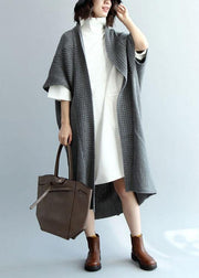 Fashion Dark Gray Bat Wing Sleeve Pockets Fall Knitwear Coat - SooLinen