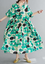 Fashion Green Dot Print Pockets Summer Vacation Dresses Half Sleeve - SooLinen