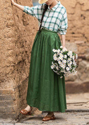 Fashion Green Elastic Waist A Line Skirts Summer Linen - SooLinen